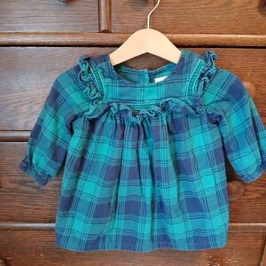 Plaid Ruffle Baby Dress - Blue and Green